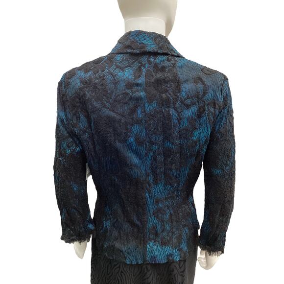 Alberto Makali Blazer Women’s SZM Lacey Overlay Raw Hem On Cuffs Turquoise Black - Picture 4 of 5